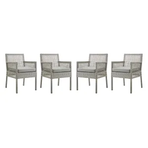 Aura Dining Armchair Outdoor Patio Wicker Rattan Set of 4 Gray Gray EEI-3594-GRY-GRY