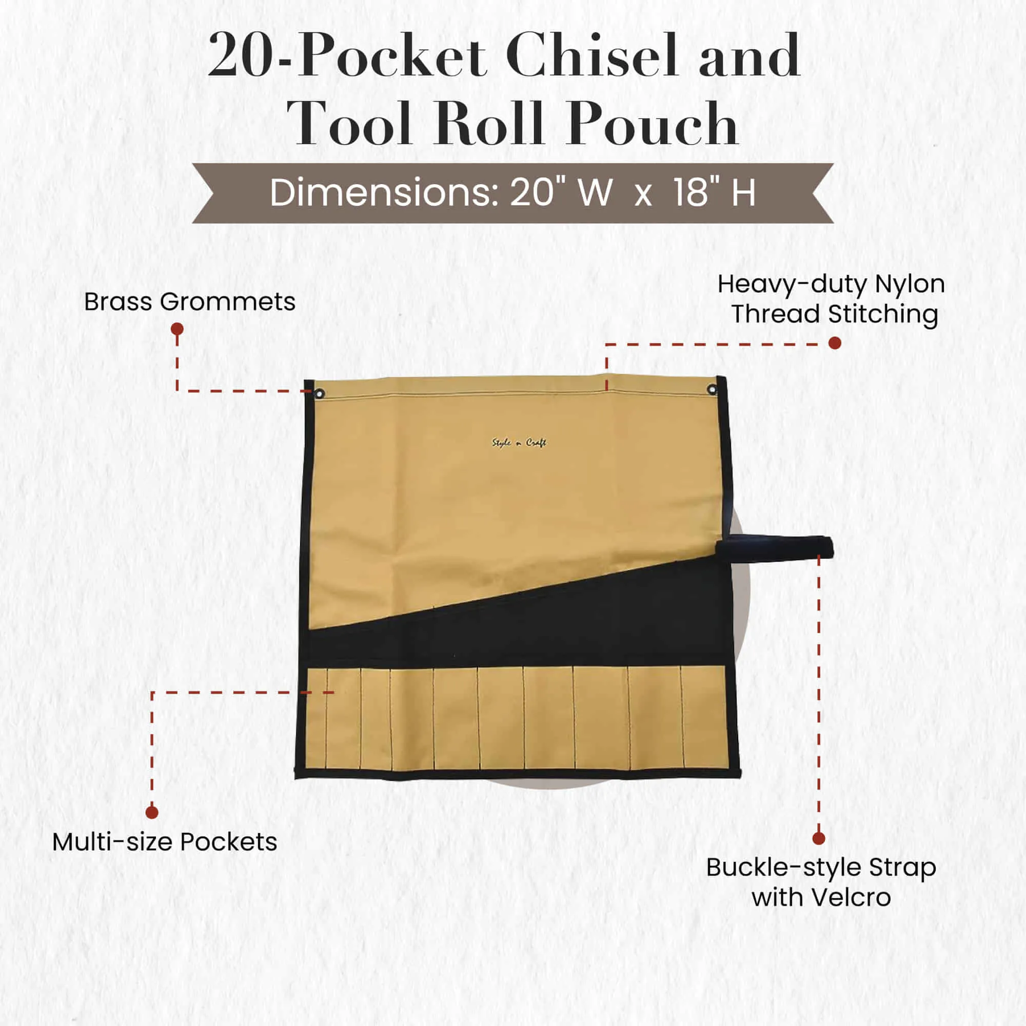 76508 - 20 Pocket Chisel & Tool Roll Pouch in Polyester | Style n Craft