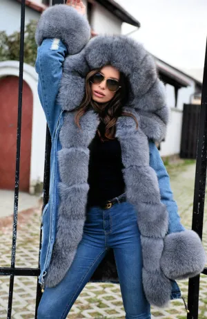 Aofur Womens Winter Women Thicken Denim Warm Coat Hood Parka Long Jacket Outwear Peacoat