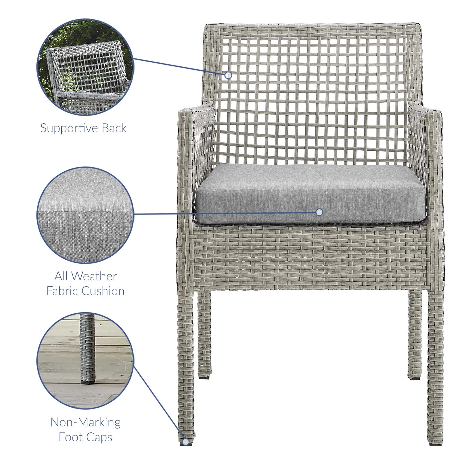 Aura Dining Armchair Outdoor Patio Wicker Rattan Set of 4 Gray Gray EEI-3594-GRY-GRY