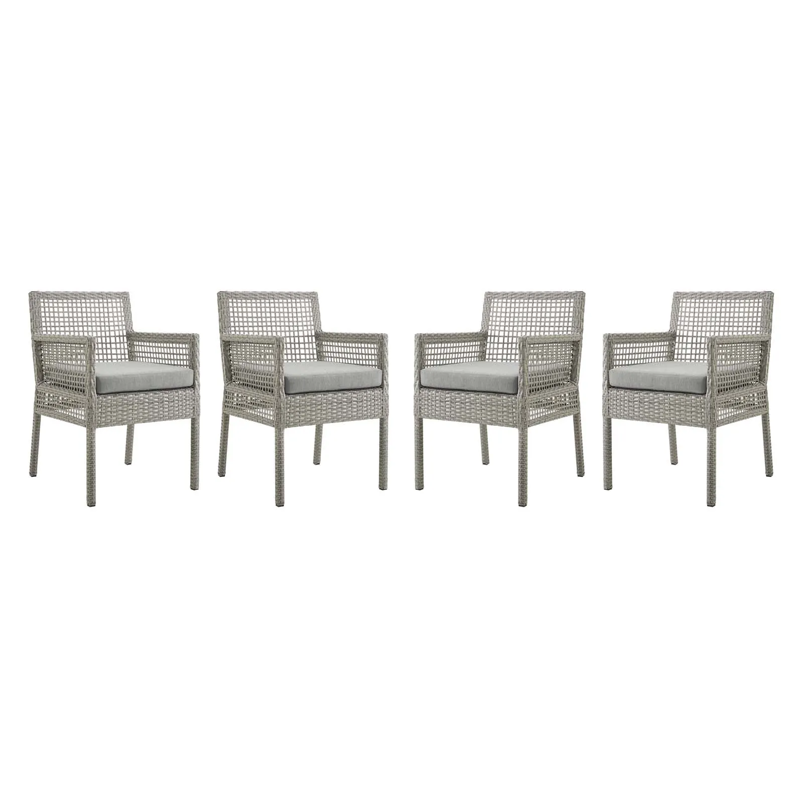 Aura Dining Armchair Outdoor Patio Wicker Rattan Set of 4 Gray Gray EEI-3594-GRY-GRY