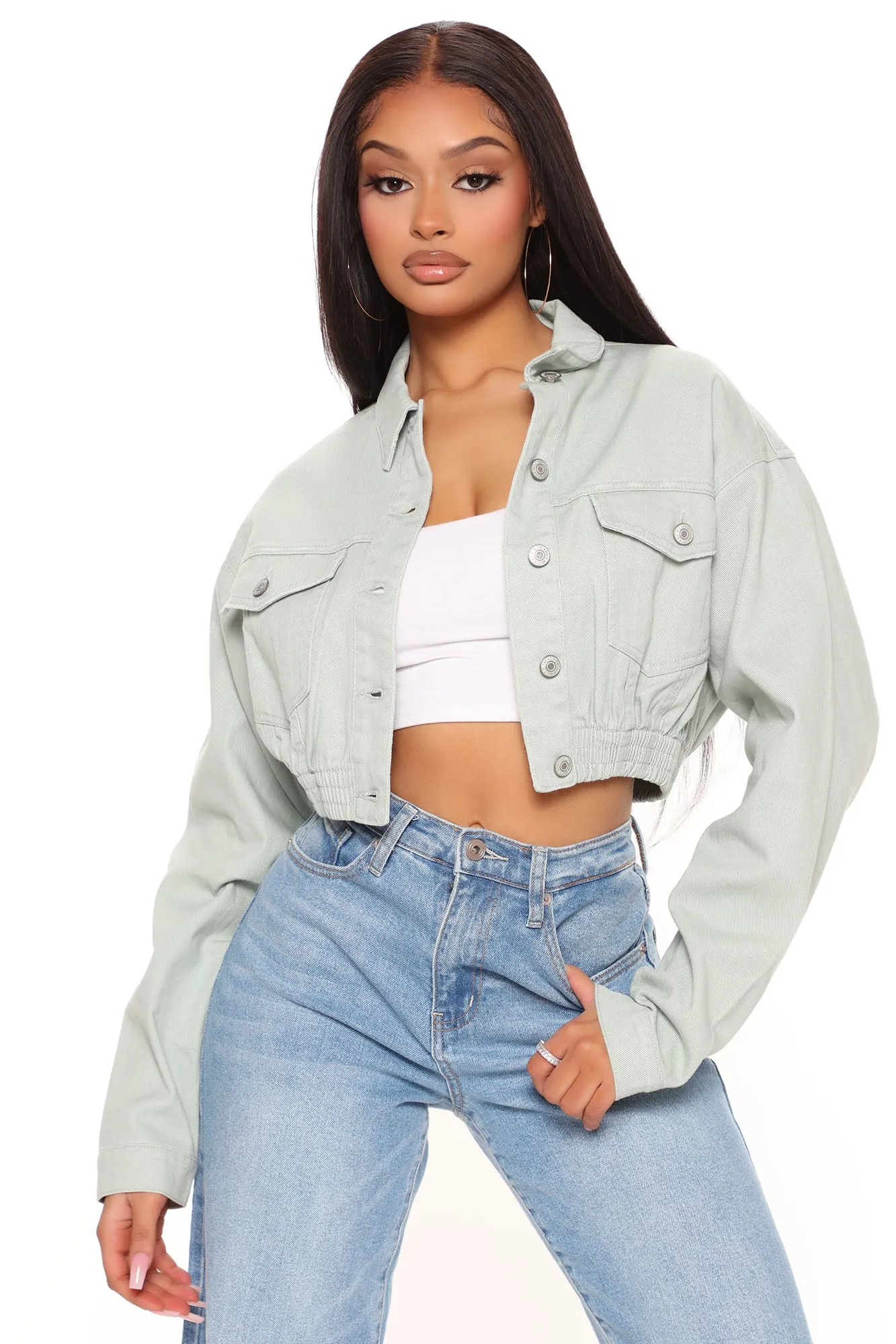 Backstage Crop Denim Jacket - Olive