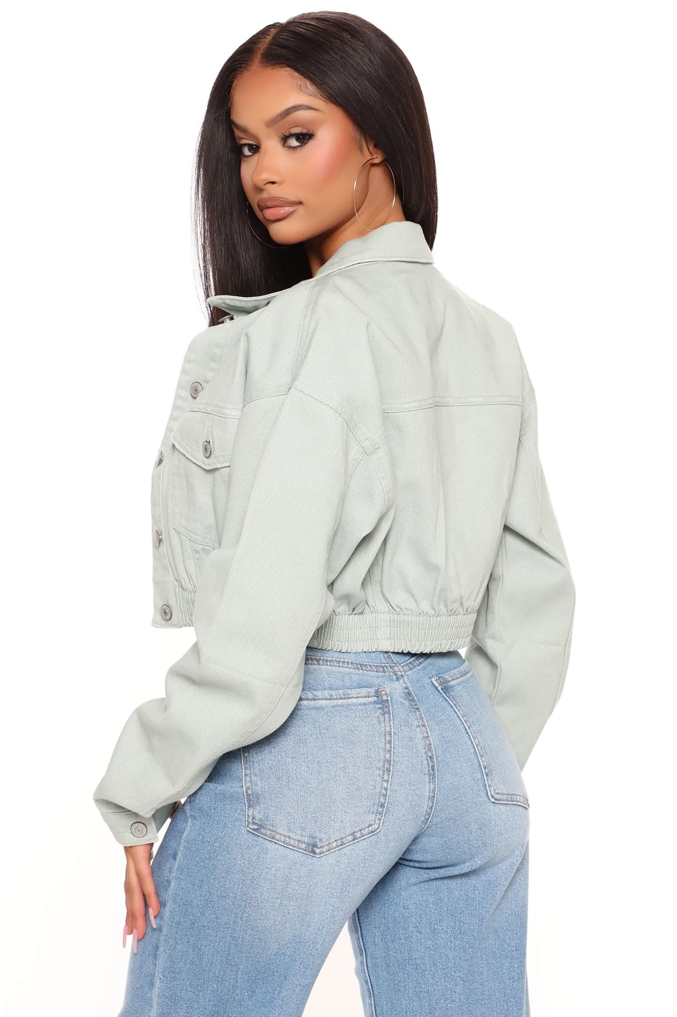 Backstage Crop Denim Jacket - Olive