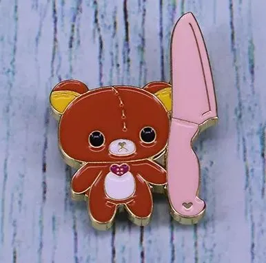 Cute Bear with Knife Meme Enamel Pins Near Me