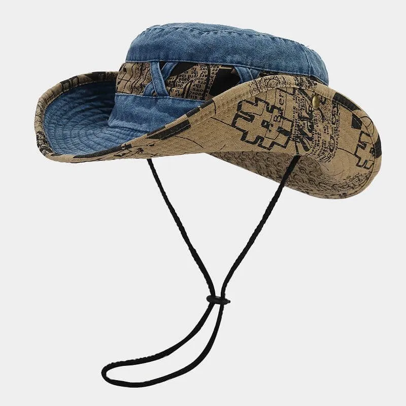 Denim Abstract Print Camp Cowboy Bucket Jean Hat