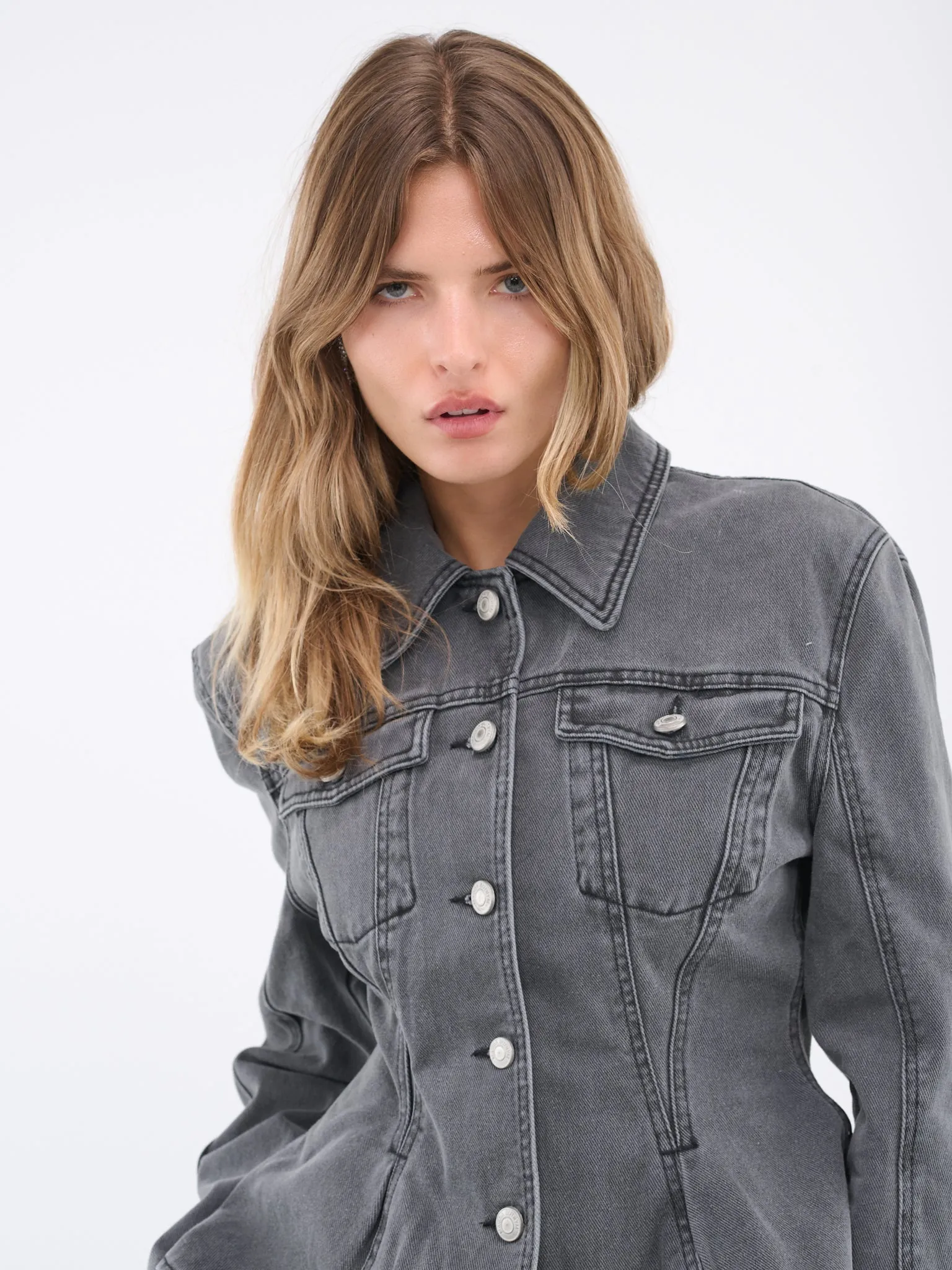 Denim Peplum Jacket (121723-GREY)