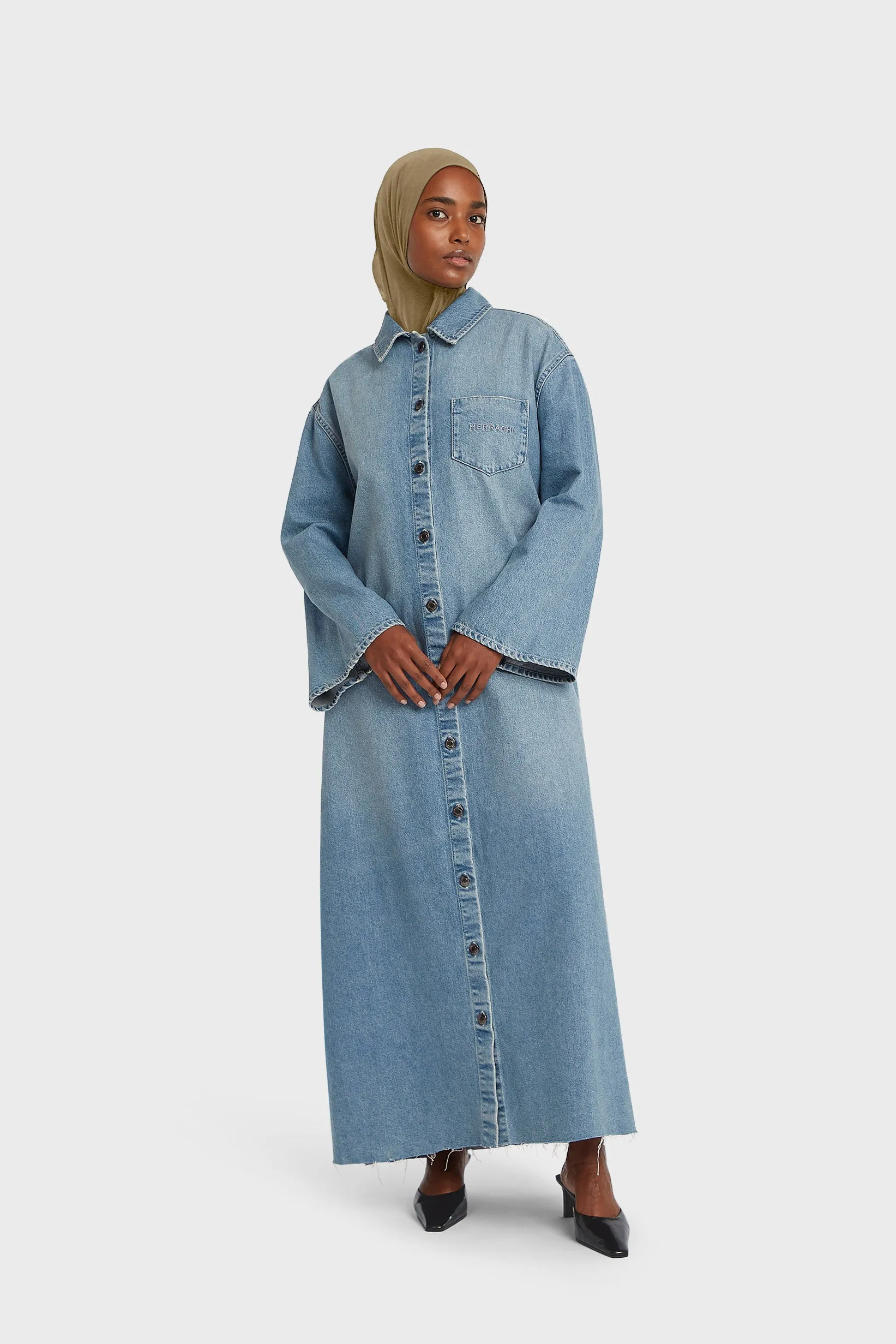 Denim Shirt Dress | Washed Silver Blue