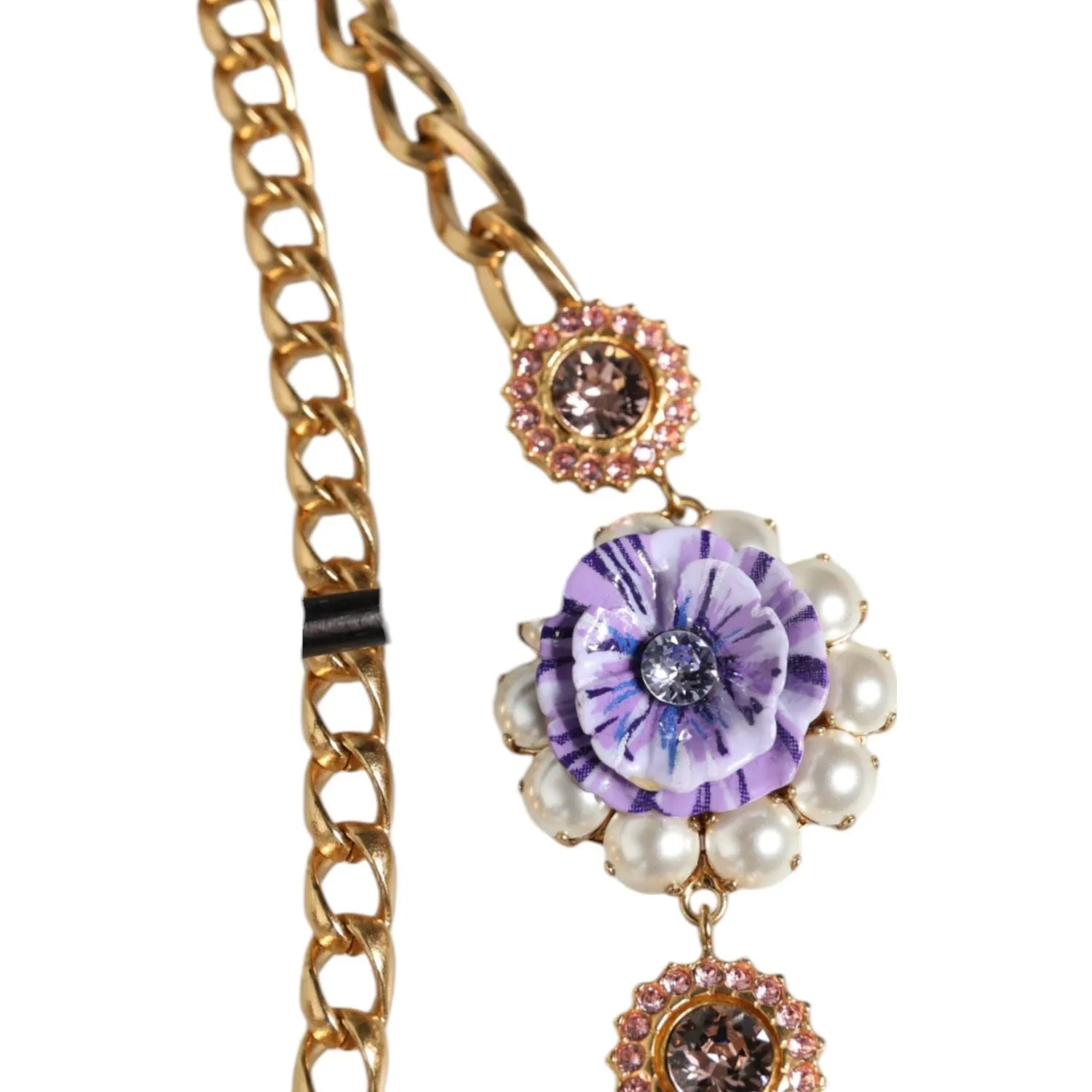 Dolce & Gabbana Gold Tone Floral Crystals Embellished Layered Necklace