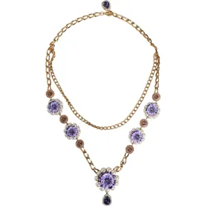 Dolce & Gabbana Gold Tone Floral Crystals Embellished Layered Necklace