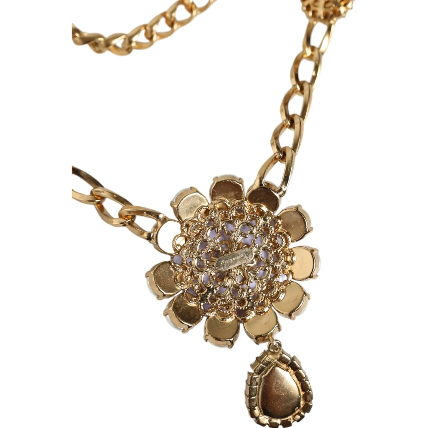 Dolce & Gabbana Gold Tone Floral Crystals Embellished Layered Necklace