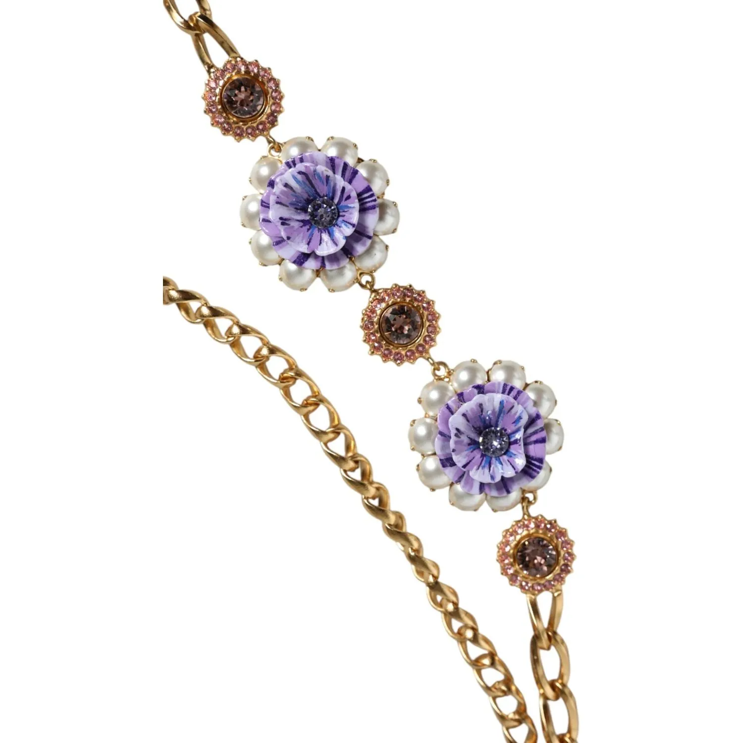 Dolce & Gabbana Gold Tone Floral Crystals Embellished Layered Necklace