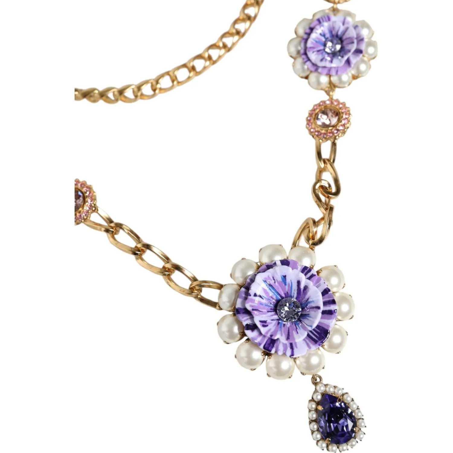 Dolce & Gabbana Gold Tone Floral Crystals Embellished Layered Necklace