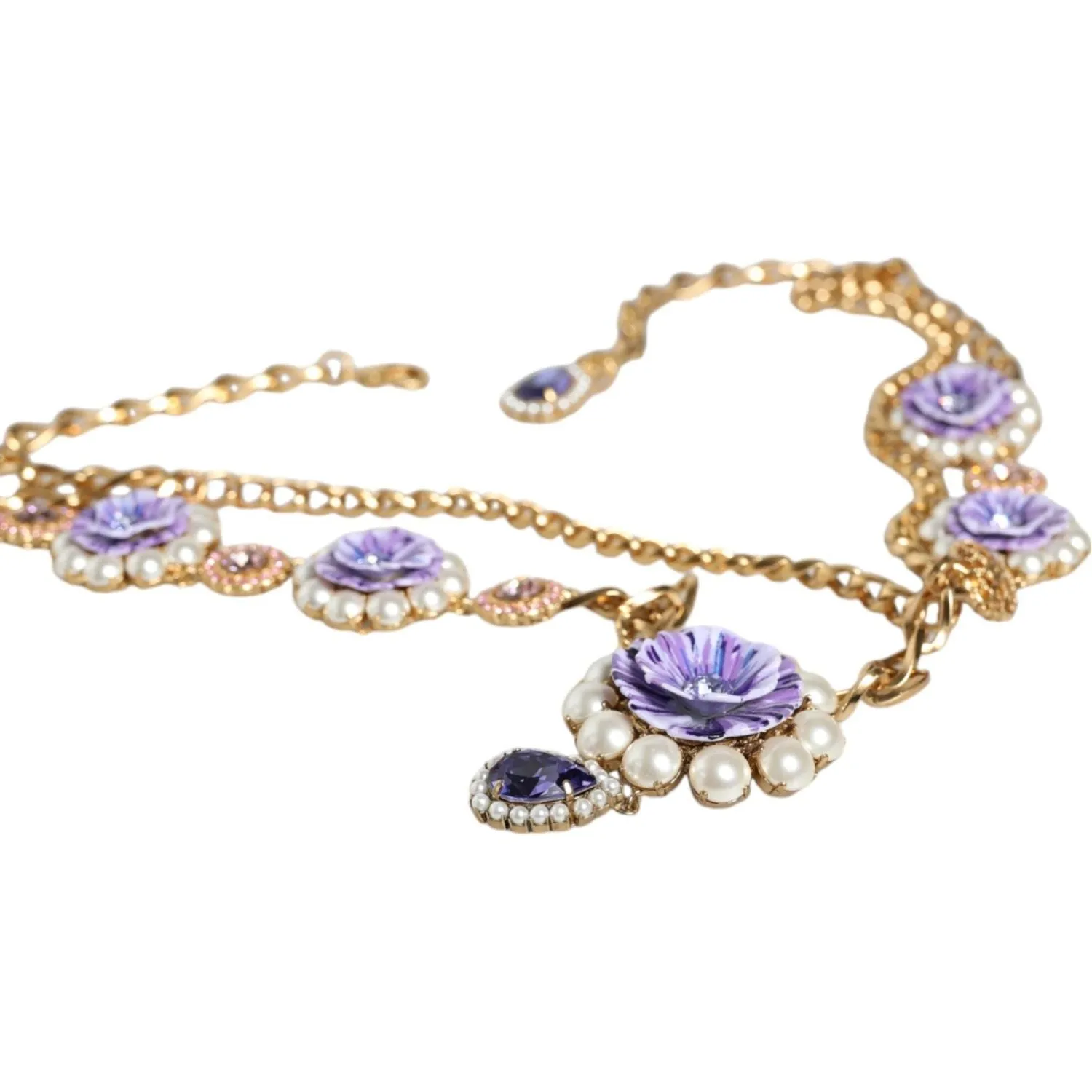 Dolce & Gabbana Gold Tone Floral Crystals Embellished Layered Necklace