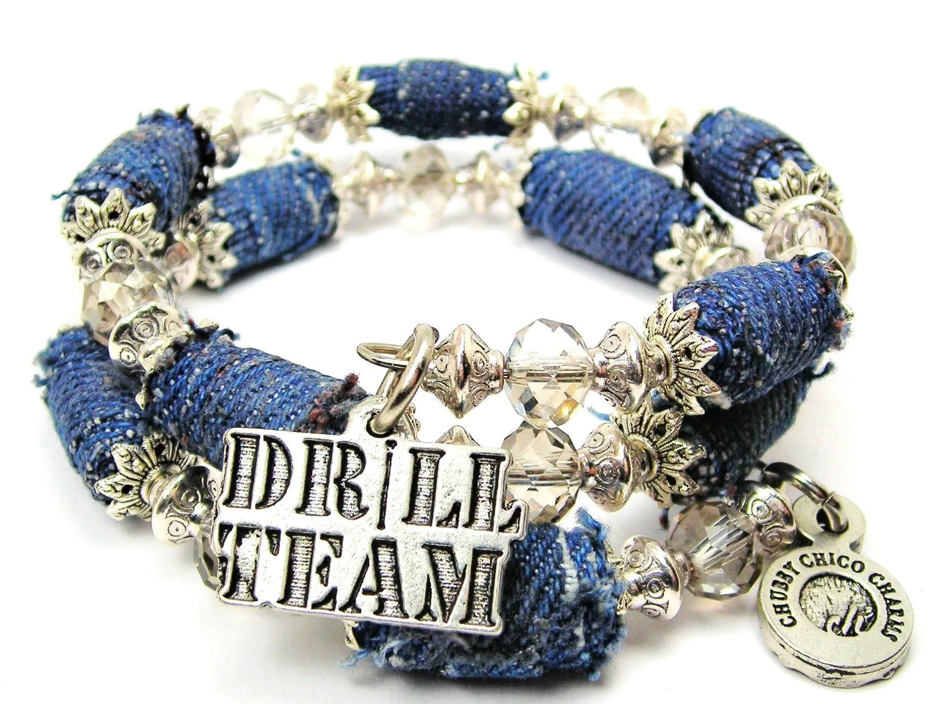 Drill Team Blue Jean Beaded Wrap Bracelet