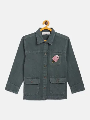 Girls Olive Ice Cream Patch Denim Jacket - Lyush Kids