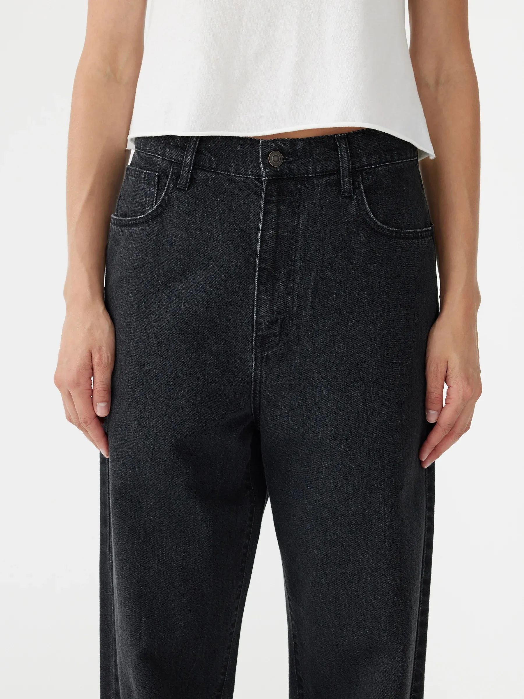 Washed Black High-Rise Straight-Leg Jeans