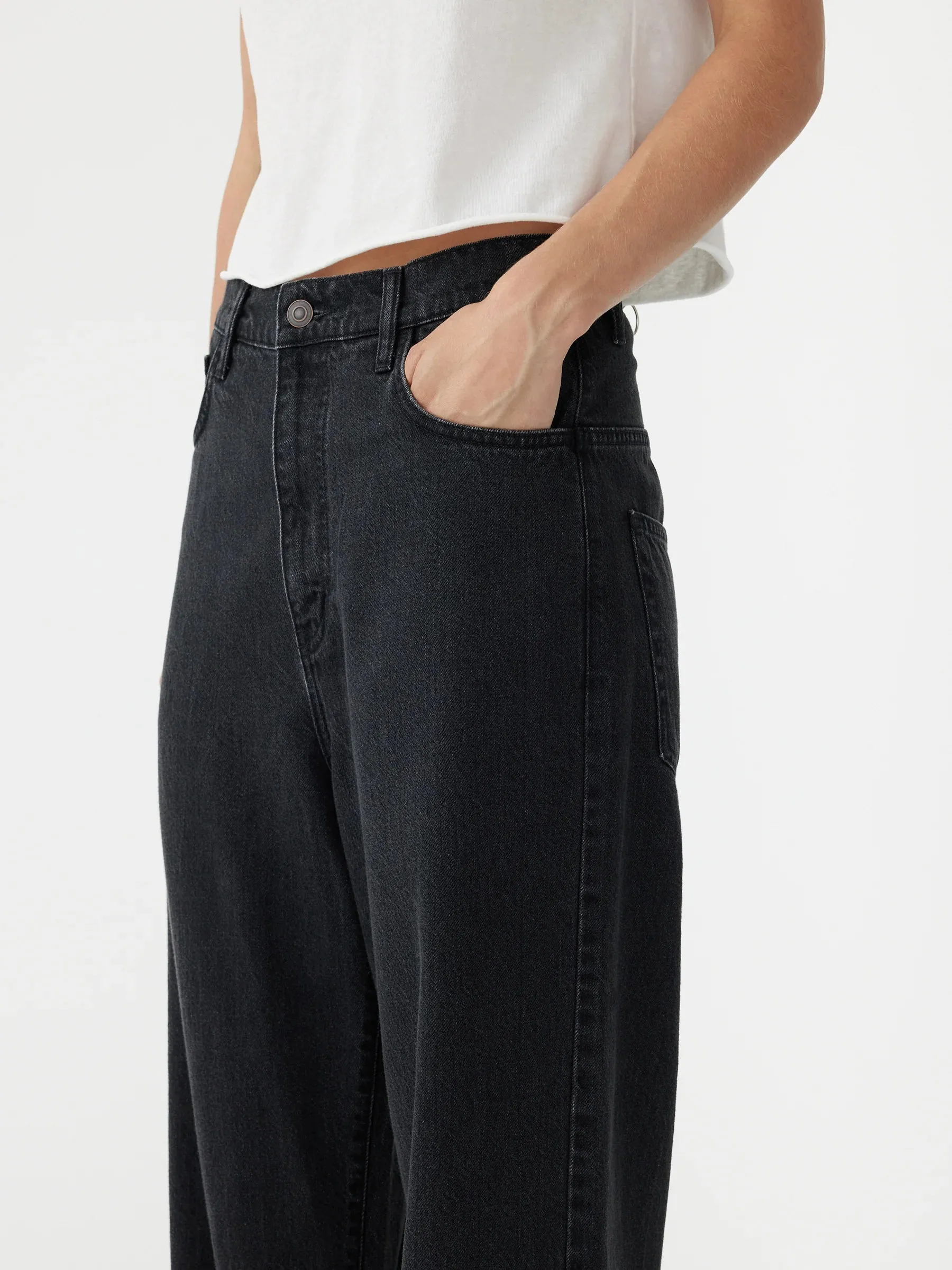 Washed Black High-Rise Straight-Leg Jeans