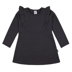 Infant and Toddler Girls Charcoal Dress with Ruffle