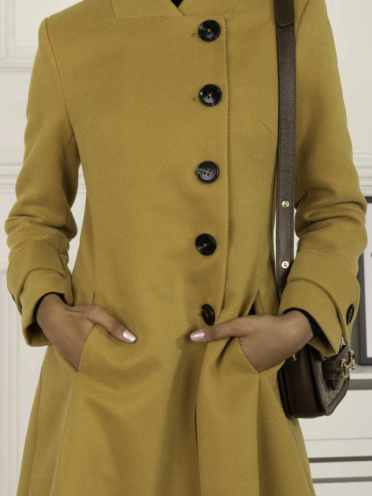 Kate Fit & Flare Midi Coat, Mustard