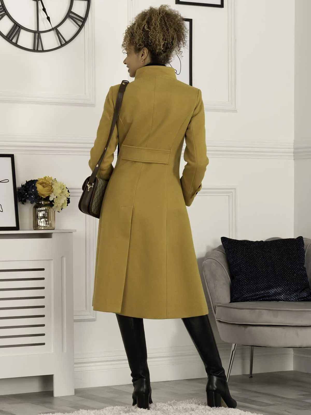 Kate Fit & Flare Midi Coat, Mustard