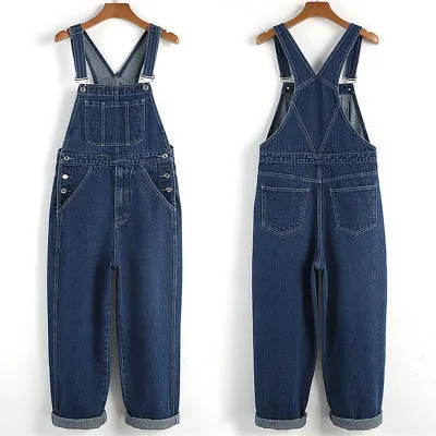 Kazuki Kuraishi-Men's denim backpack pants straight trendy work pants one-piece wide leg pants