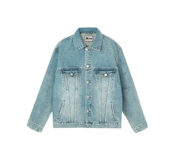 MessAgeLab-Women's retro street nostalgic design sense denim long jacket loose windbreaker jacket top