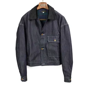 Military trucker jacket in rinsed cotton denim