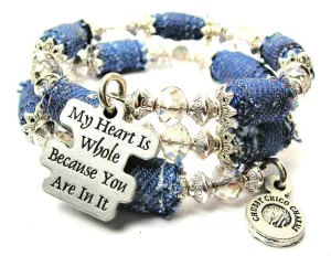 My Heart Is Whole Because You Are In It Blue Jean Beaded Wrap Bracelet