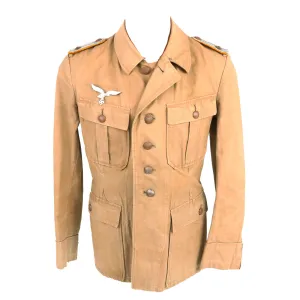 Original German WWII Afrika Korps Luftwaffe Oberleutnant Officer's Tan Denim Tropical Uniform Service Tunic