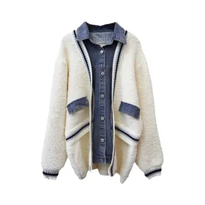 Pre Order:  Denim Contrast Color Block Cardigan