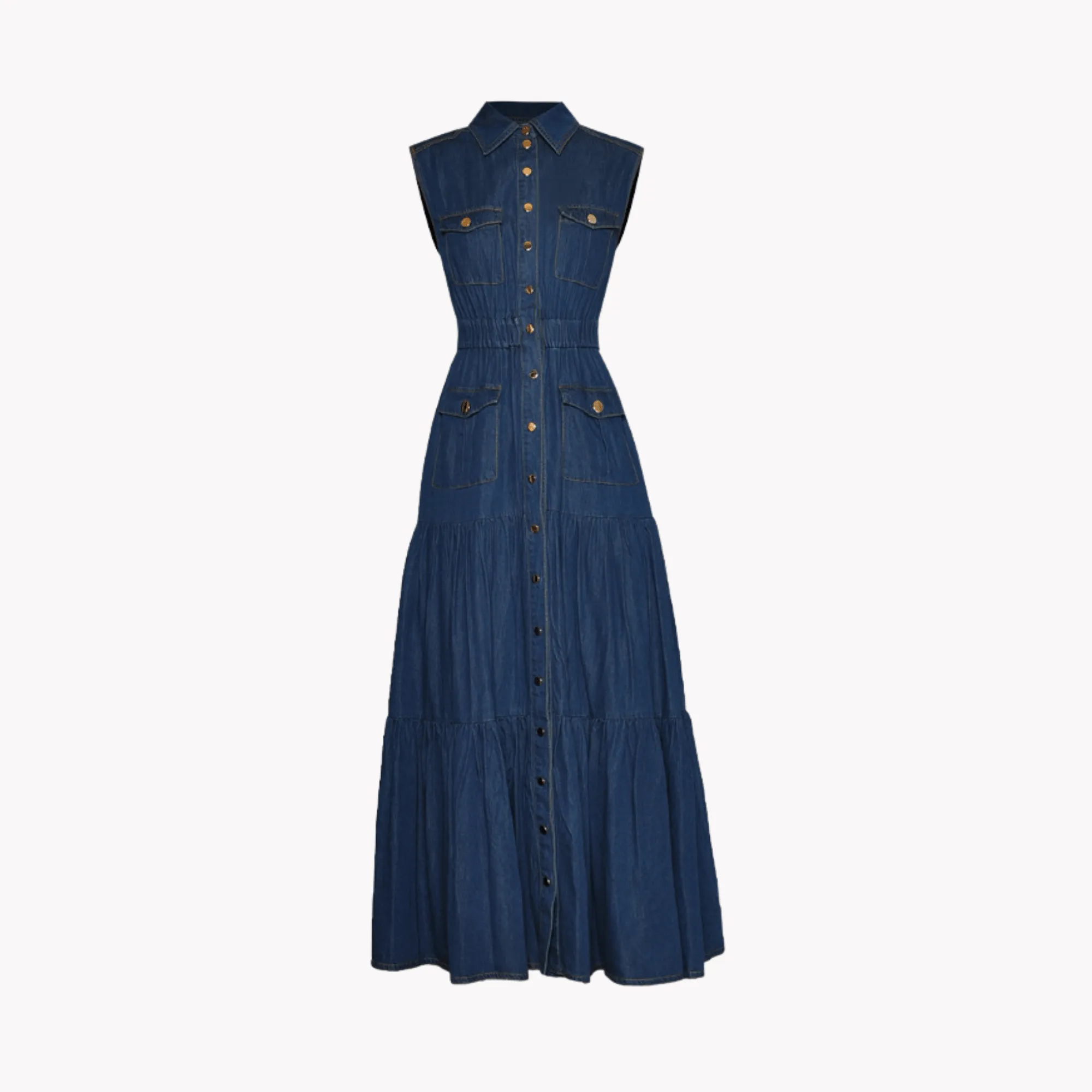 Pre Order:  Denim Midi Dress - @silvercurls_