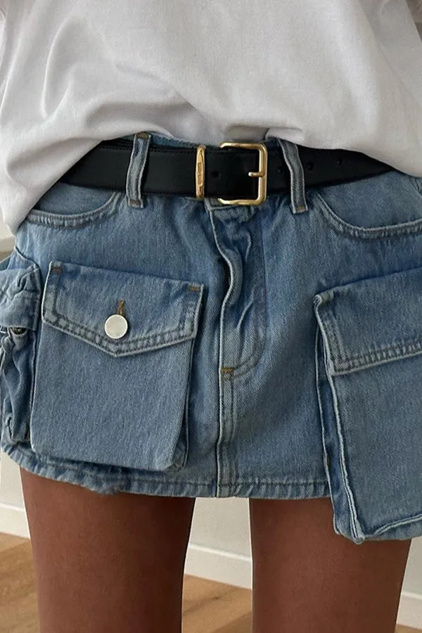 Stylish Flap Pocket Denim Skirt