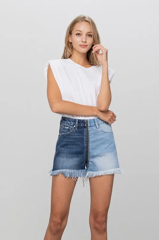 TEEK - BLUE COMBO ZIP CODE TWO TONE PREMIUM DENIM SHORTS