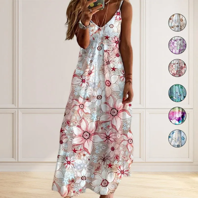 Women's V-neck Print Loose Slip Dress