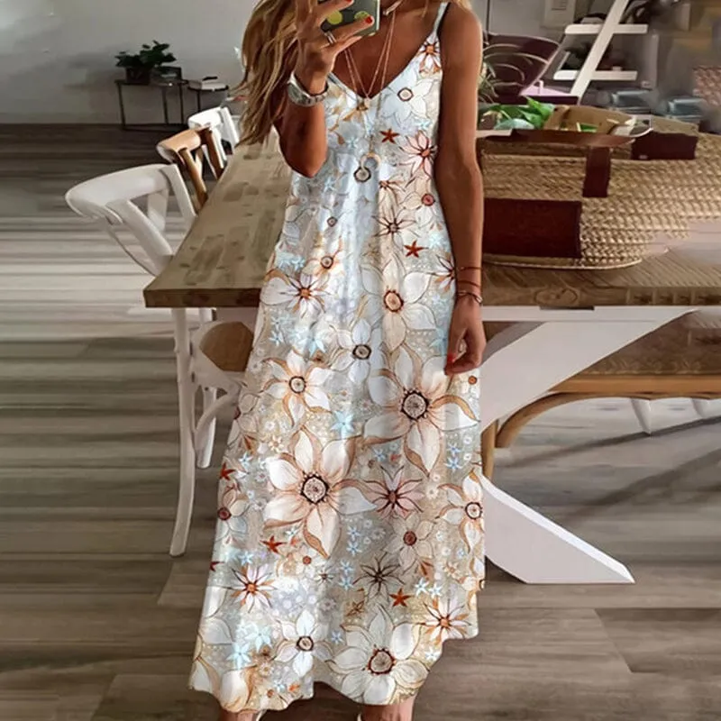 Women's V-neck Print Loose Slip Dress