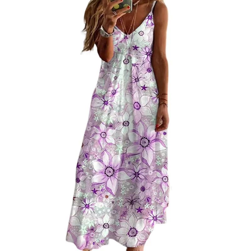 Women's V-neck Print Loose Slip Dress