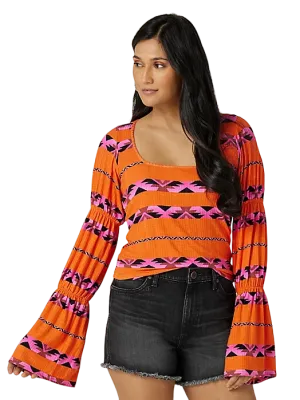 Wrangler Women's Banded Sleeve Square Neck Top in Orange Shirt