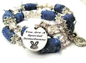 You Are A Special Somebunny Blue Jean Beaded Wrap Bracelet