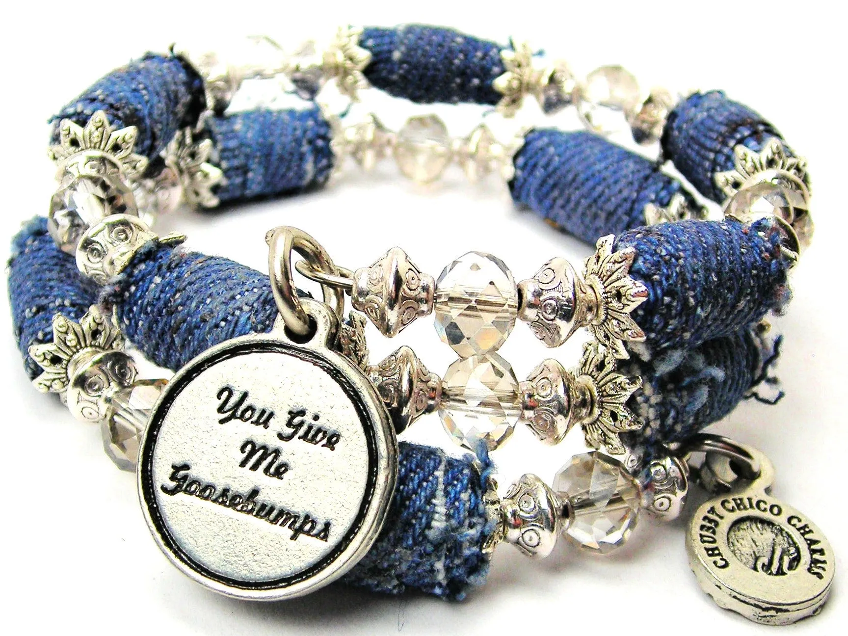 You Give Me Goosebumps Blue Jean Beaded Wrap Bracelet